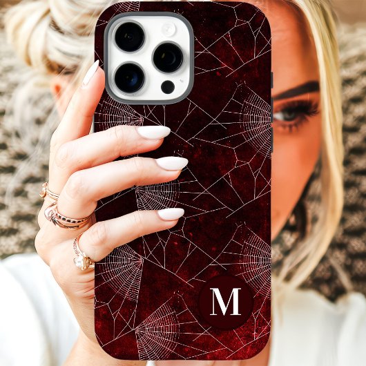 Spiderweb-monogram donkerrood Case-Mate iPhone case