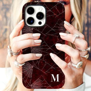 Spiderweb-monogram donkerrood iPhone 16 pro hoesje