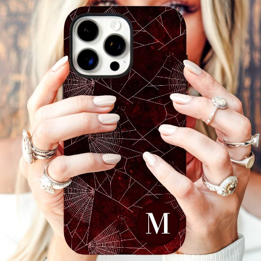 Spiderweb-monogram donkerrood Case-Mate iPhone case