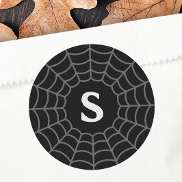 Spiderweb monogram initiaal Halloween zwart Ronde Sticker