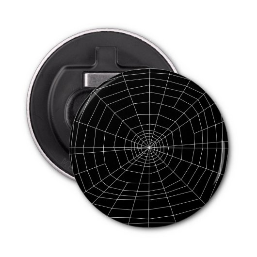 spiderweb op zwart button flesopener (Voorkant)