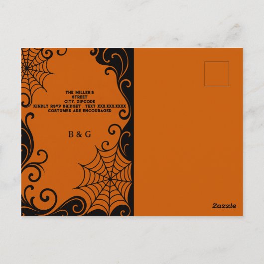 Spiderweb Ornament Sinaasappel Zwart gothic Hallow Briefkaart (Achterkant)