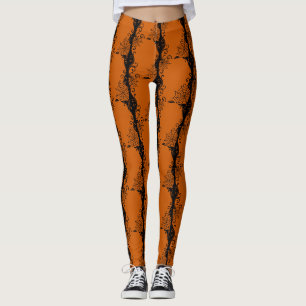 Spiderweb Ornament Sinaasappel Zwart Halloween Leggings