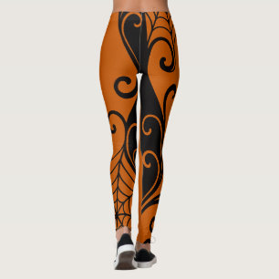 Spiderweb Ornament Sinaasappel Zwart Halloween Leggings