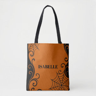 Spiderweb Ornament Sinaasappel Zwart Halloween Tote Bag