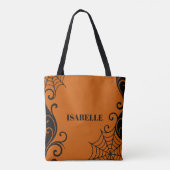 Spiderweb Ornament Sinaasappel Zwart Halloween Tote Bag (Achterkant)