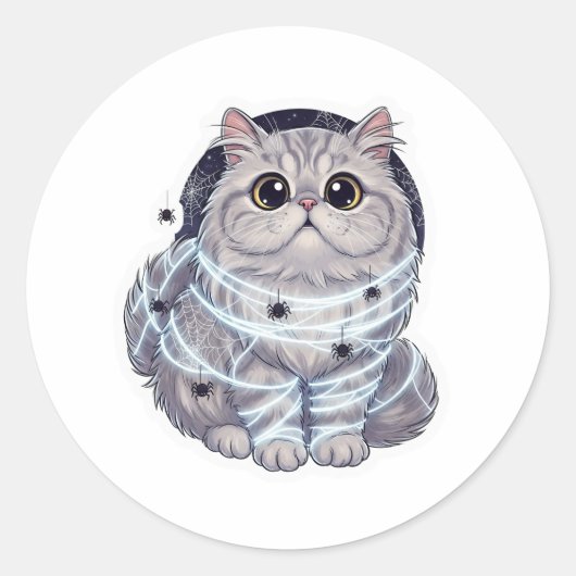 Spiderweb Perzisch - Pluizige Perzische kat Hallow Ronde Sticker (Voorkant)