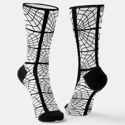 Spiderweb Print Sokken in Black en White Unisex (Gebogen)