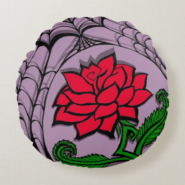 Spiderweb Roos Pastel Gothic Quote Rond Kussen (Voorkant)
