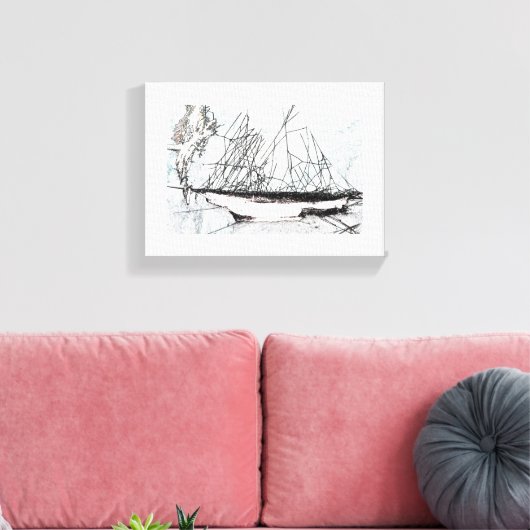 Spiderweb Sailing Ship Natures Unique Digital Art Canvas Afdruk (Insitu (Woonkamer))