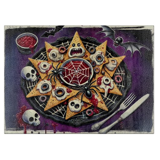 Spiderweb Salsa & Haunted Chips Snijplank (Voorkant)