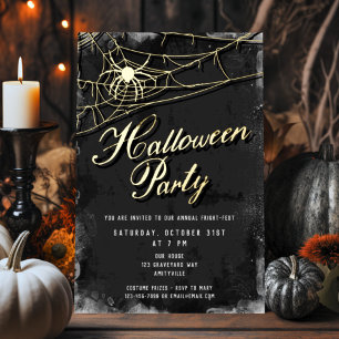 Spiderweb + Script Halloween Party Gold Folie Feestdagenkaart