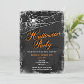 Spiderweb +  Script Vervallen Halloween Party Kaart (Staand voorkant)