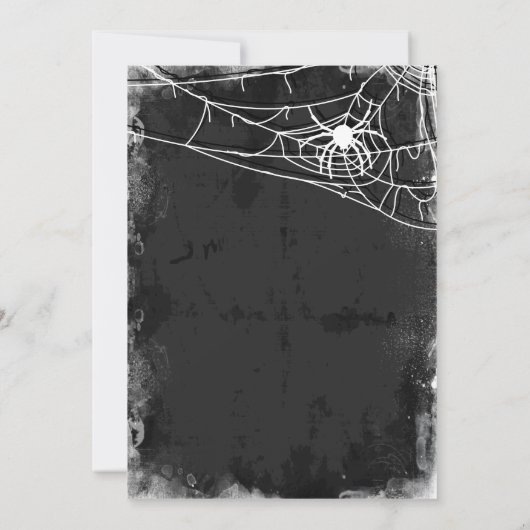 Spiderweb + Script Vervallen Halloween Party Kaart (Achterkant)