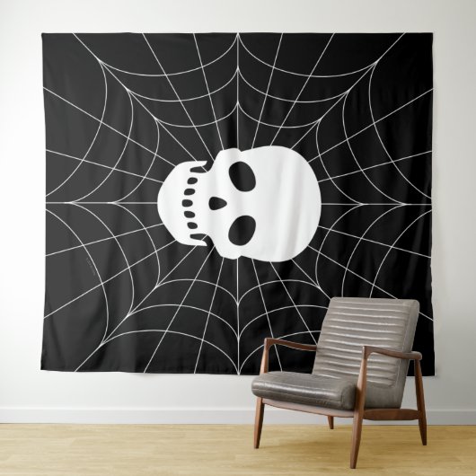 Spiderweb Skull Tapestry Wandkleed (In Situ (horizontaal))