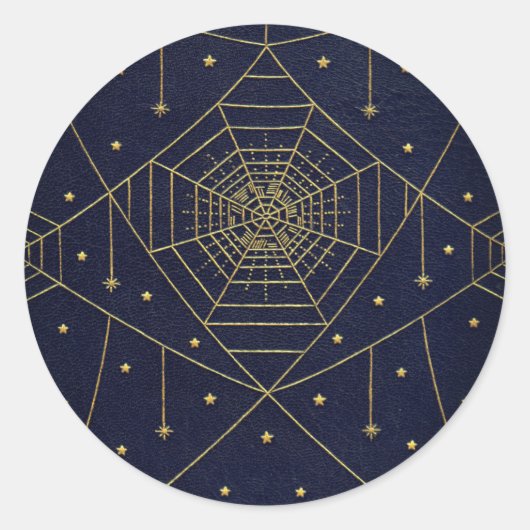 Spiderweb spider ster zwart goud boek ronde sticker (Voorkant)