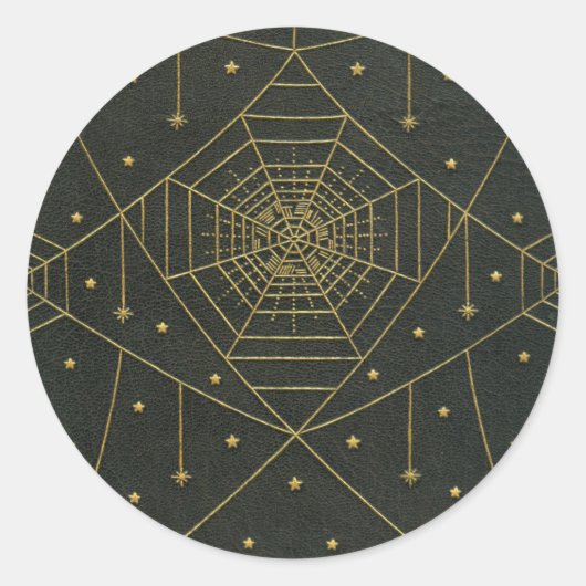 Spiderweb spider ster zwart goud  boek ronde sticker (Voorkant)