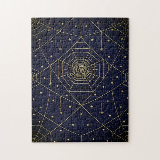 Spiderweb spin en sterren zwart en goud legpuzzel (Verticaal)