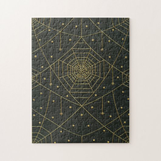 Spiderweb spin en sterren zwart en goud legpuzzel (Verticaal)