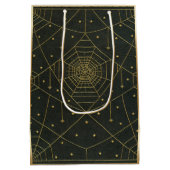 Spiderweb spin en sterren zwart en goud medium cadeauzakje (Achterkant)