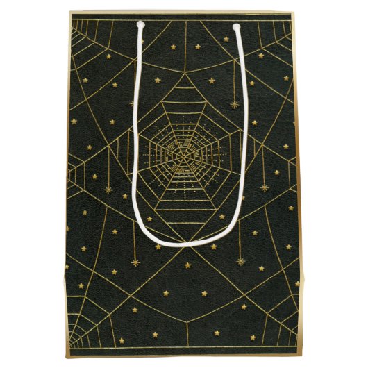 Spiderweb spin en sterren zwart en goud medium cadeauzakje (Achterkant)