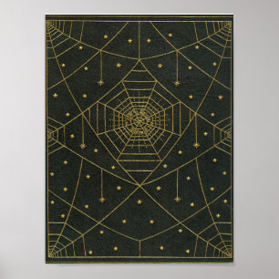Spiderweb spin en sterren zwart en goud poster
