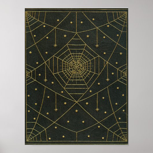 Spiderweb spin en sterren zwart en goud poster (Voorkant)