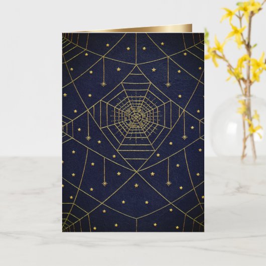 Spiderweb spinnen en sterren zwart en goud kaart (Gele Bloem)
