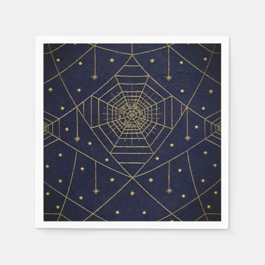 Spiderweb spinster zwart en goud vintage servet (Voorkant)