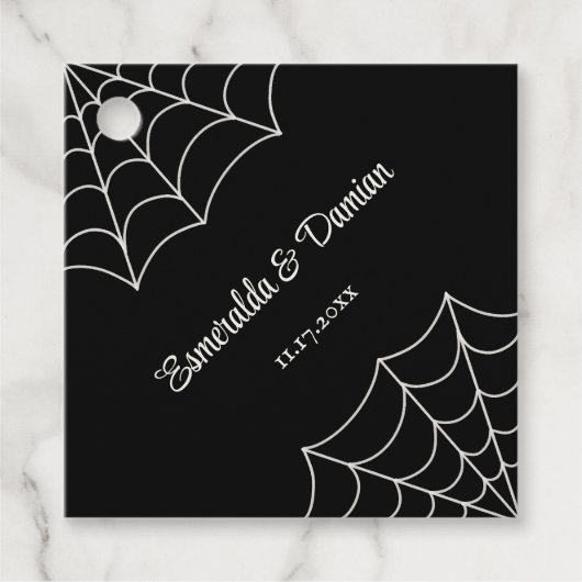 Spiderwebben Black and White Gothic Wedding Bedankjes Labels (Voorkant)