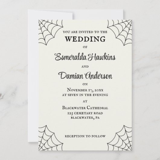 Spiderwebben Black and White Gothic Wedding Kaart (Voorkant)