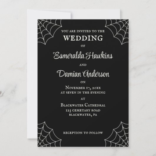 Spiderwebben Black and White Gothic Wedding Kaart (Voorkant)