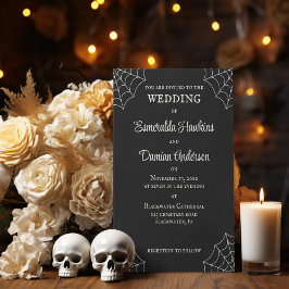 Spiderwebben Black and White Gothic Wedding Kaart