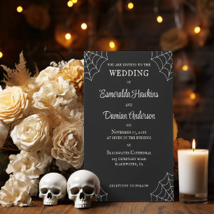 Spiderwebben Black and White Gothic Wedding Kaart