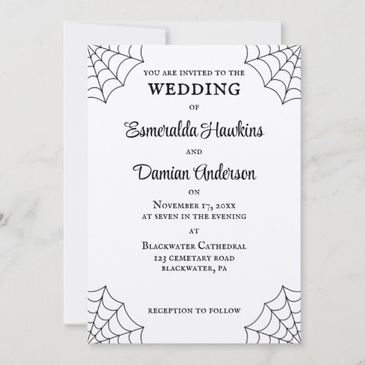Spiderwebben Black and White Gothic Wedding Kaart (Voorkant)