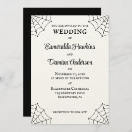 Spiderwebben Black and White Gothic Wedding Kaart