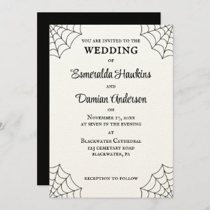 Spiderwebben Black and White Gothic Wedding Kaart