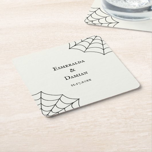 Spiderwebben Black and White Gothic Wedding Kartonnen Onderzetters (Schuin)