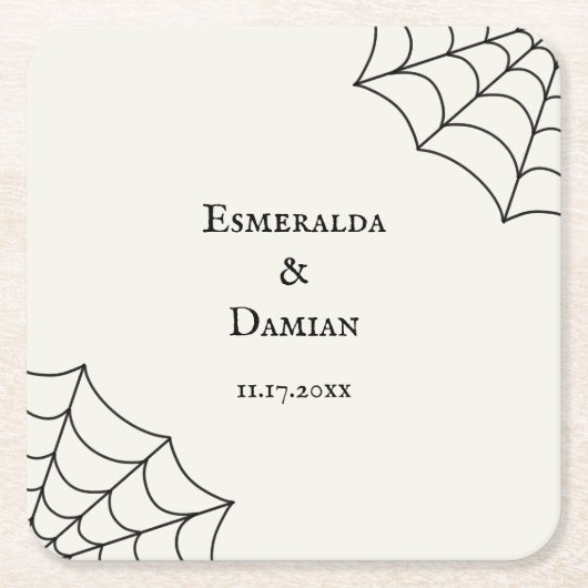 Spiderwebben Black and White Gothic Wedding Kartonnen Onderzetters (Voorkant)