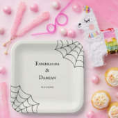 Spiderwebben Black and White Gothic Wedding Papieren Bordje (Feest)