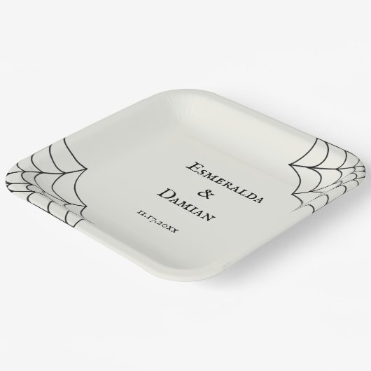 Spiderwebben Black and White Gothic Wedding Papieren Bordje (Gebogen)