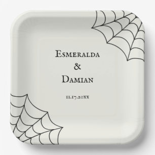 Spiderwebben Black and White Gothic Wedding Papieren Bordje