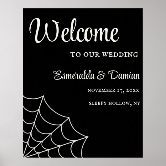 Spiderwebben Black and White Gothic Wedding Poster (Voorkant)