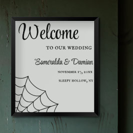 Spiderwebben Black and White Gothic Wedding Poster
