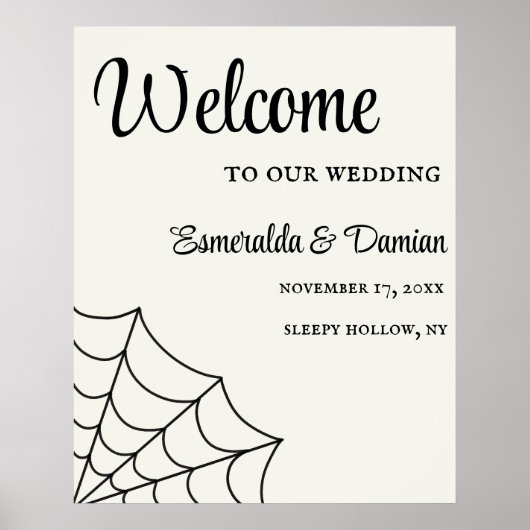 Spiderwebben Black and White Gothic Wedding Poster (Voorkant)
