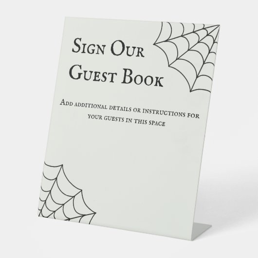 Spiderwebben Black and White Gothic Wedding Reclamebord Met Voetstuk (Voorkant)