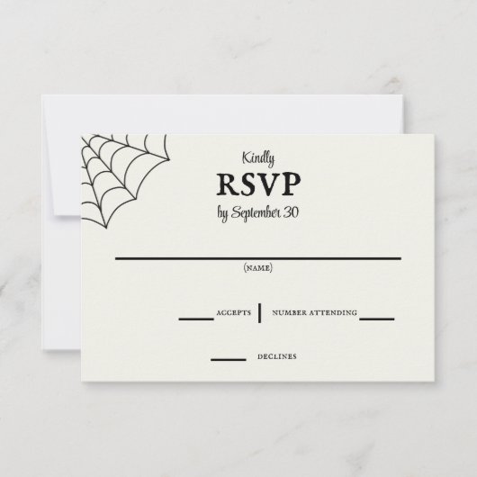Spiderwebben Black and White Gothic Wedding RSVP Kaartje (Voorkant)