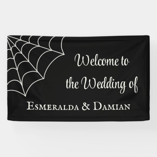 Spiderwebben Black and White Gothic Wedding Spandoek (Horizontaal)