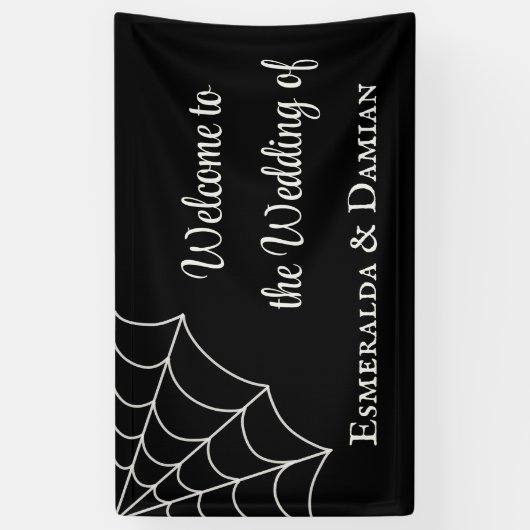 Spiderwebben Black and White Gothic Wedding Spandoek (Verticaal)