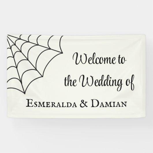 Spiderwebben Black and White Gothic Wedding Spandoek (Horizontaal)